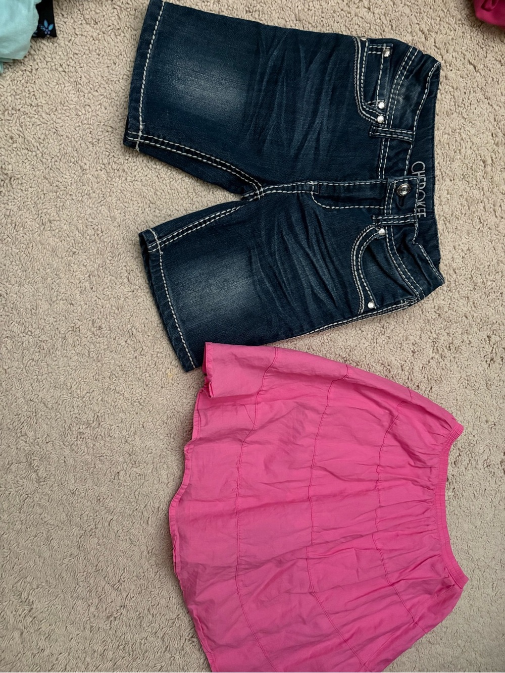 Cherokee Dark Blue Denim Shorts and Pink Skirt size 6